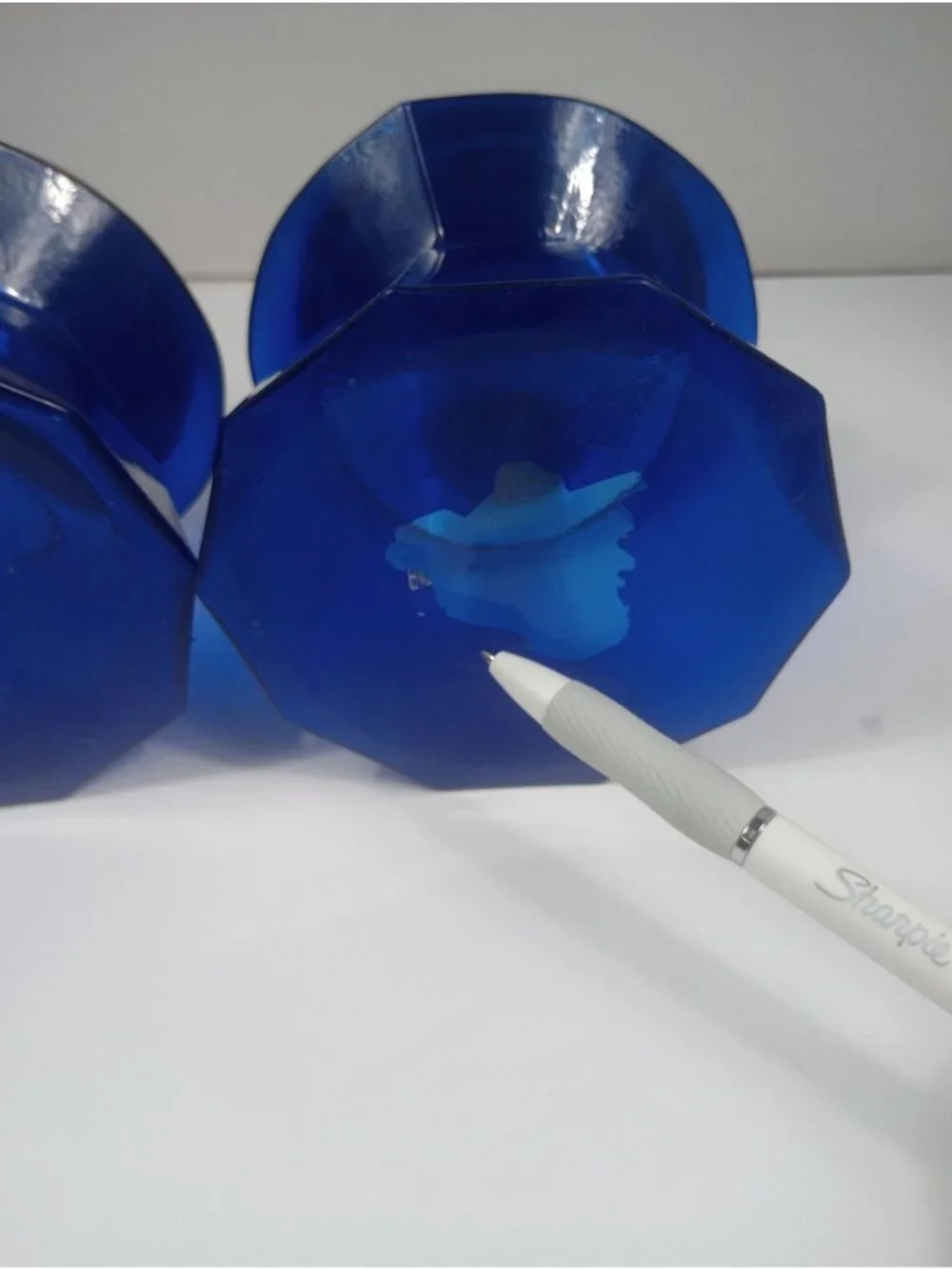 Vintage Retro  Cottage Hand Blown Cobalt Blue Art Glass Glossy  Large Bowl